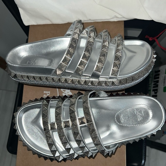 Christian Louboutin Silver Pyra Hallulia Flats - Picture 4 of 8